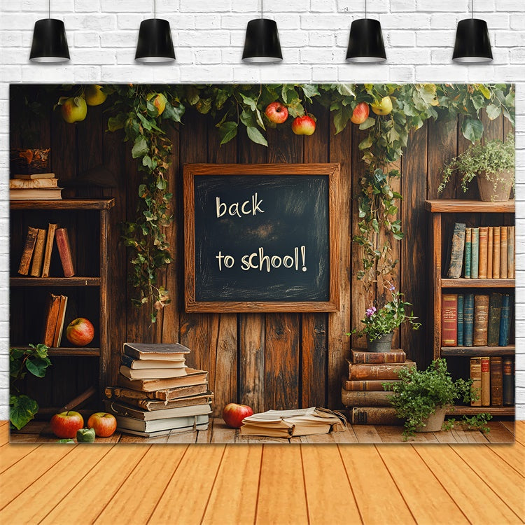 Backdrop For Back To School Wooden Bookshelf Apple Backdrop UK CSH3-9