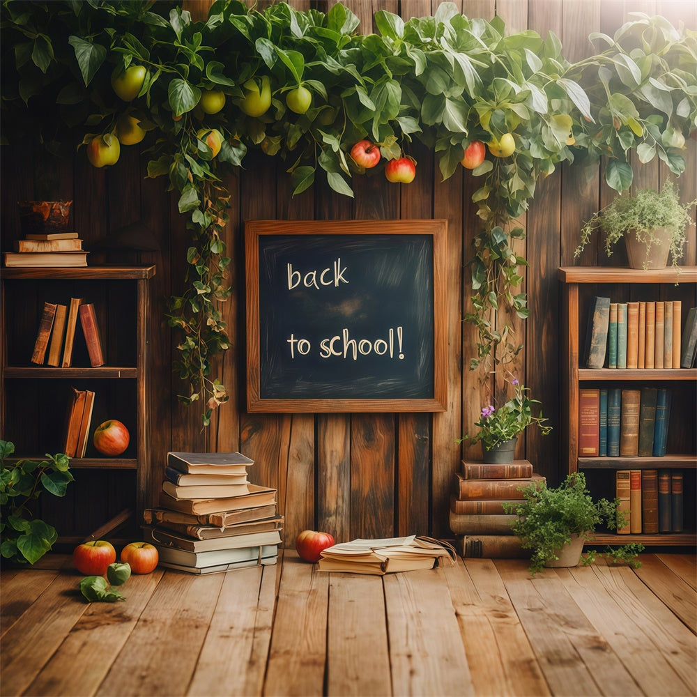 Backdrop For Back To School Wooden Bookshelf Apple Backdrop UK CSH3-9