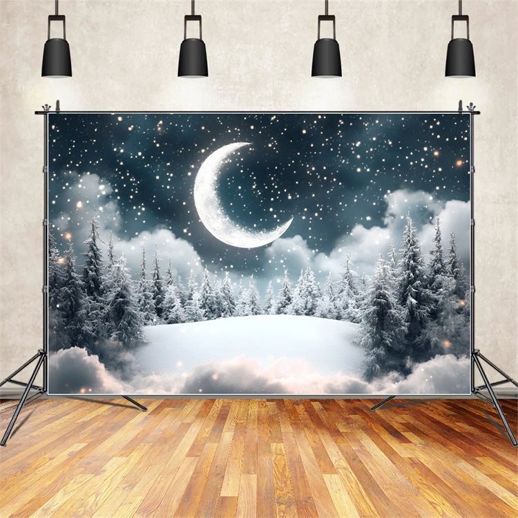 Forest Backdrop Photography Starry Night Moon Pines Backdrop UK CSH4-122