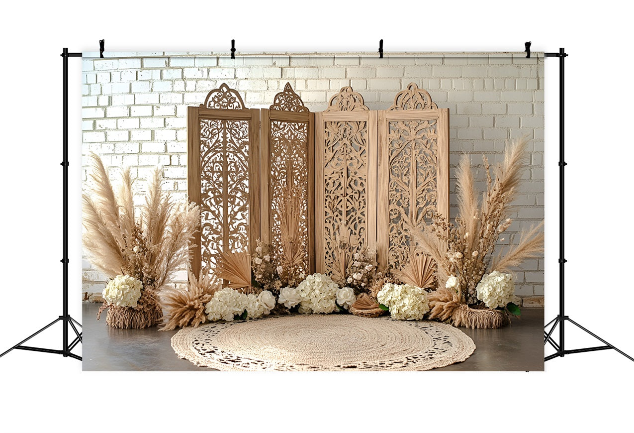 Boho Backdrops Carved Wooden Screen Floral Backdrop UK CSH4-129