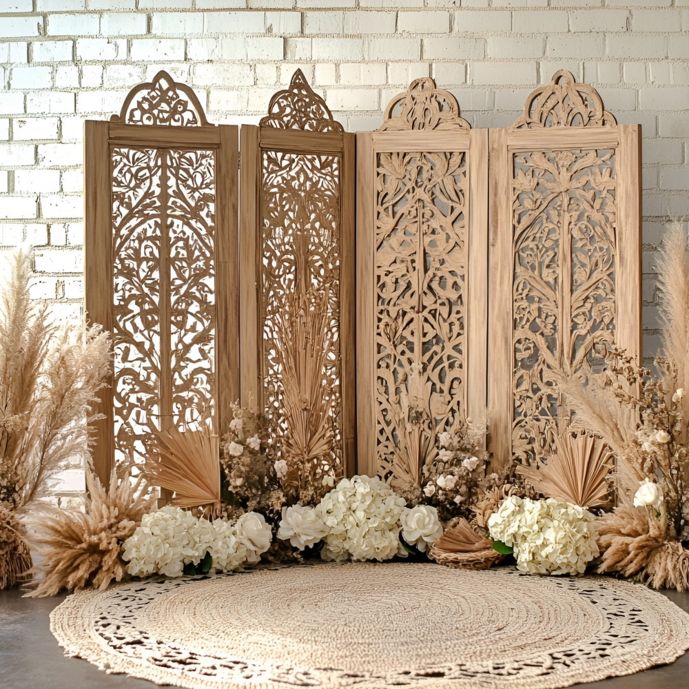 Boho Backdrops Carved Wooden Screen Floral Backdrop UK CSH4-129