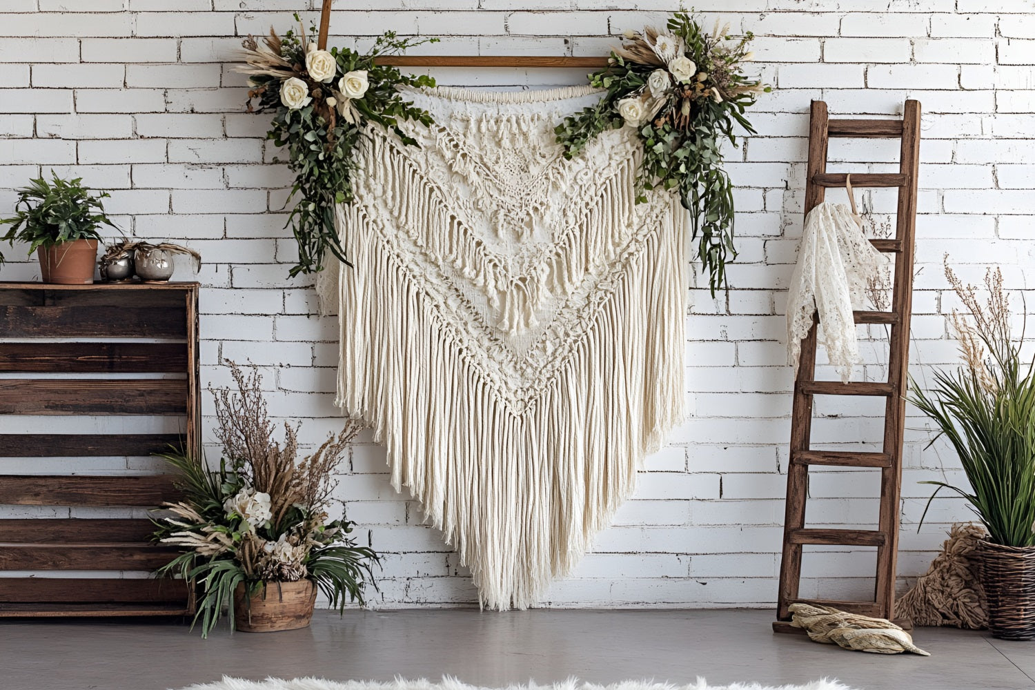 Boho Photo Backdrop Tapestry Flower Wooden Backdrop UK CSH4-138