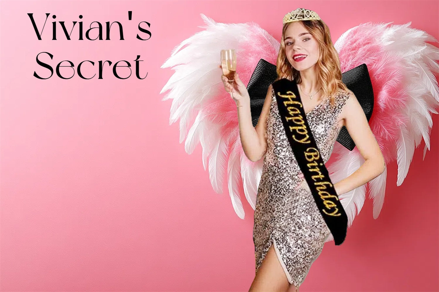 Personalized Birthday Photo Backdrop Pink Angel Wings Backdrop UK CSH4-14