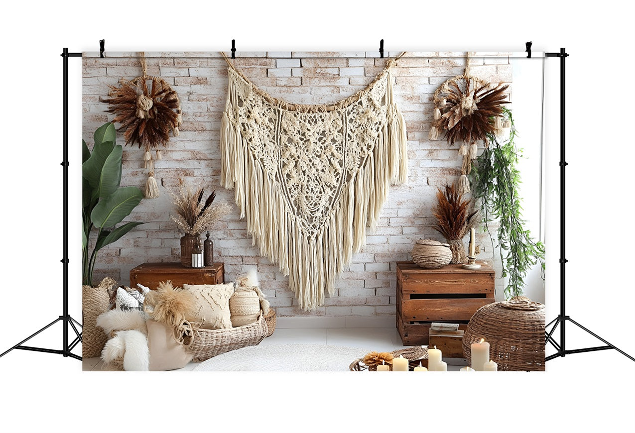 Boho Photo Backdrop Brick Wall Macrame Backdrop UK CSH4-141
