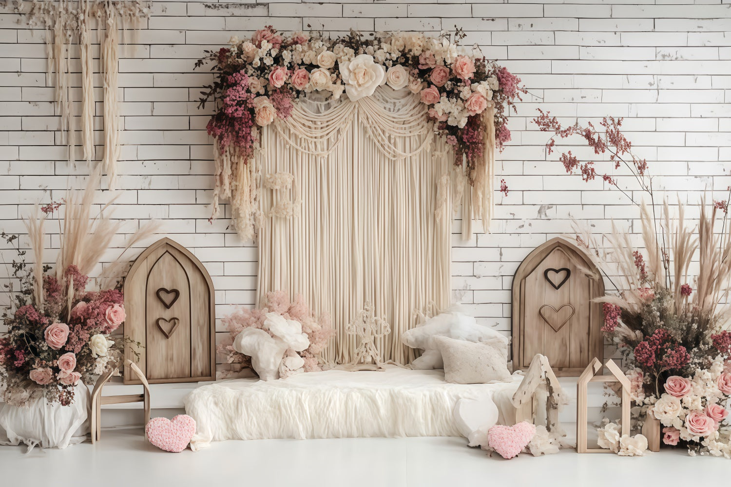 Boho Backdrop Ideas Macrame Curtain Flowers Backdrop UK CSH4-147