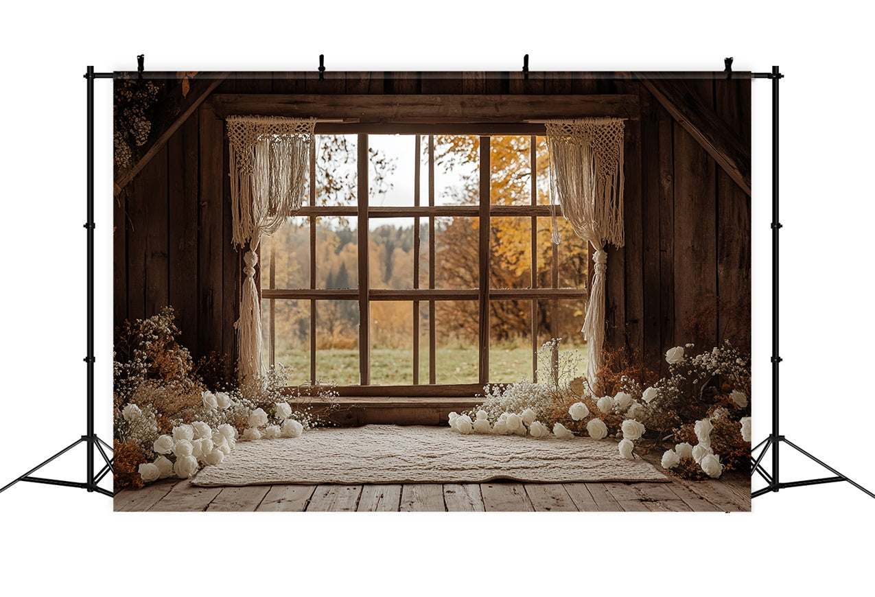 Boho Backdrop Ideas Barn Window Flowers Backdrop UK CSH4-233