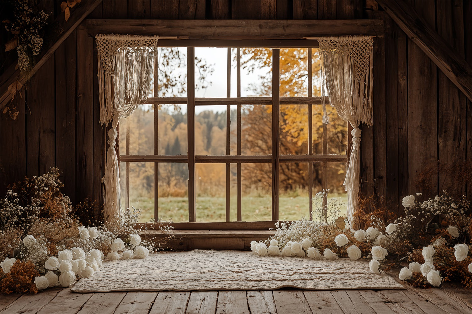 Boho Backdrop Ideas Barn Window Flowers Backdrop UK CSH4-233
