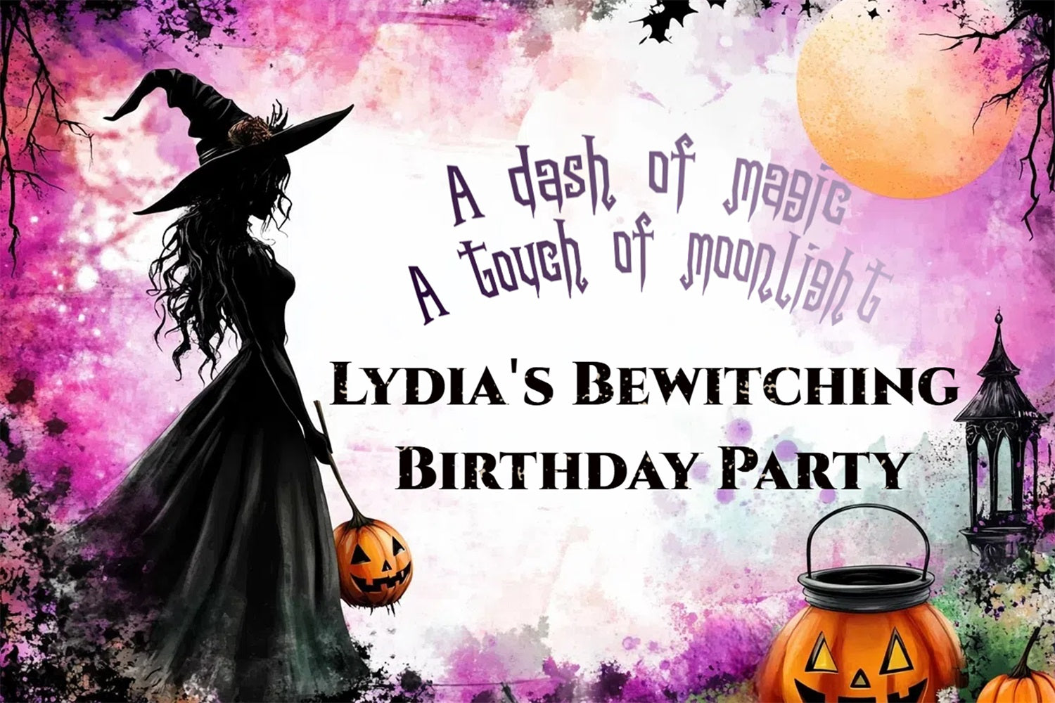 Personalized Backdrops Birthday Halloween Moonlight Witch Backdrop UK CSH4-24