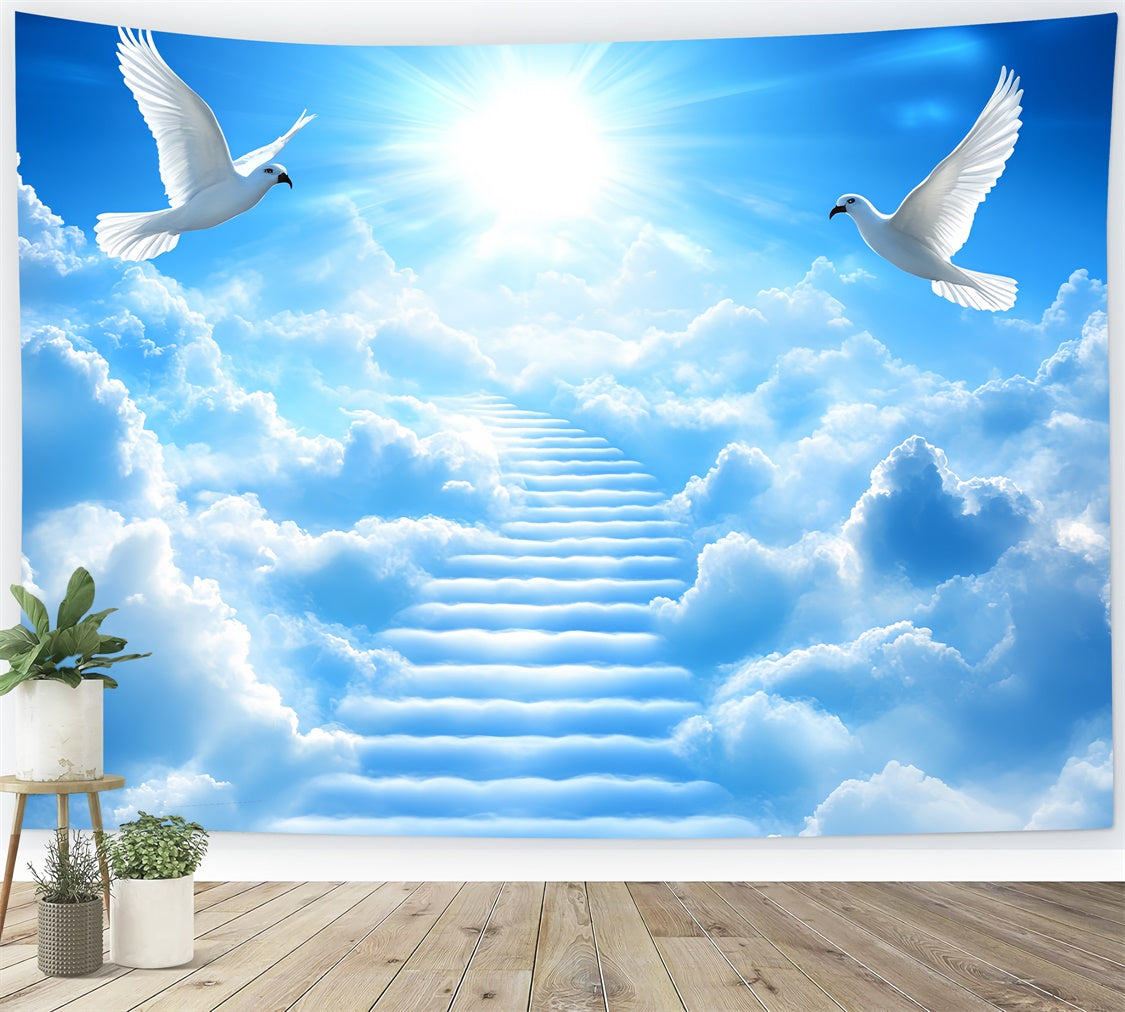 Sky With Clouds Backdrop Cloud Ladder Soaring Doves Backdrop UK CSH4-247