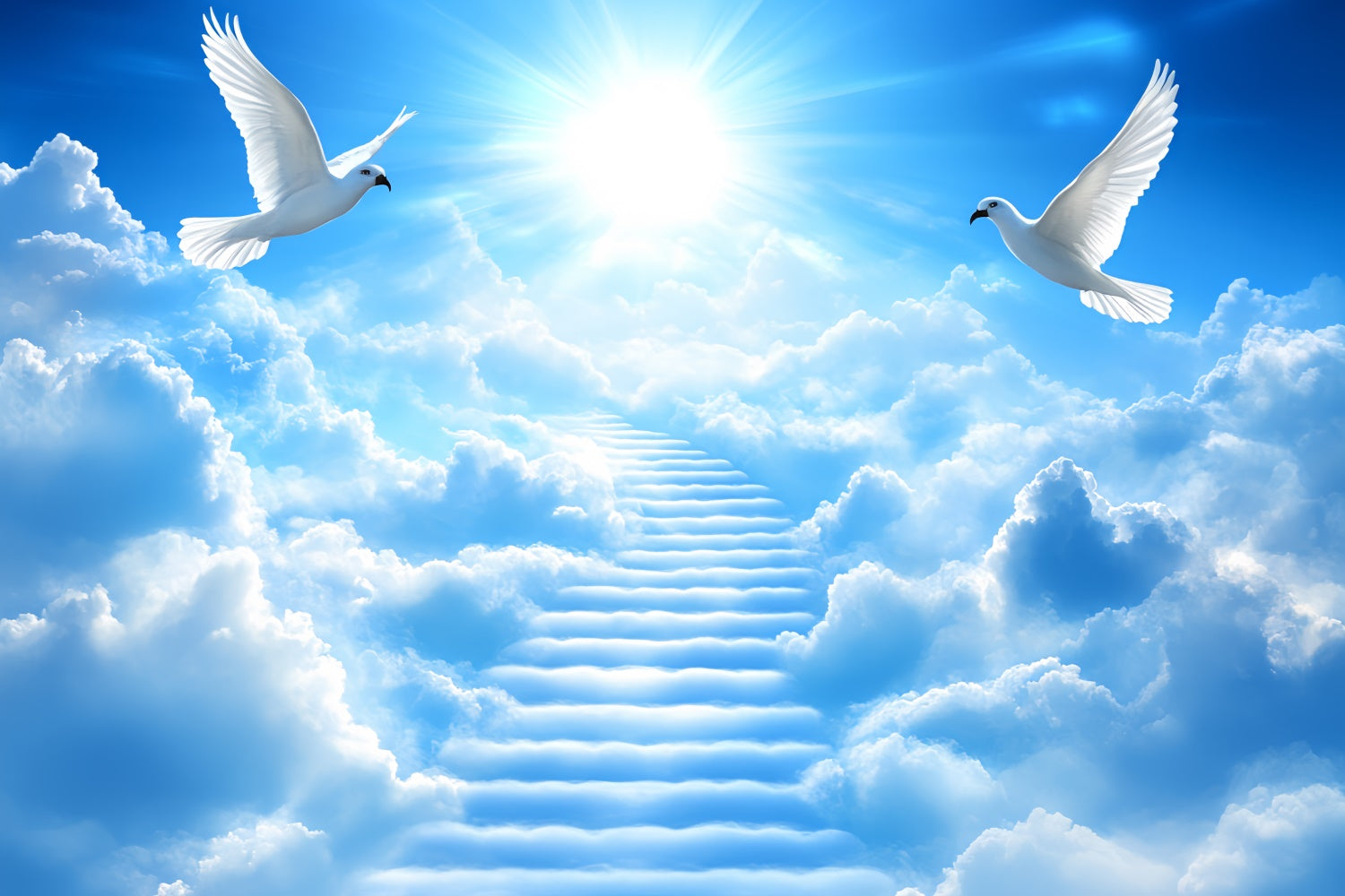 Sky With Clouds Backdrop Cloud Ladder Soaring Doves Backdrop UK CSH4-247