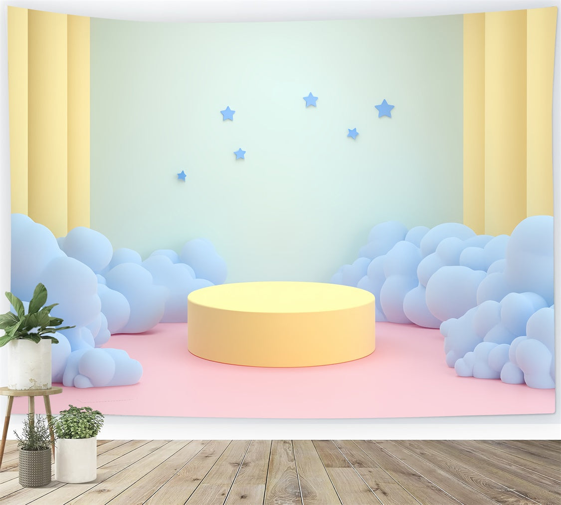 Cloud Backdrop Photoshoot Yellow Stage Blue Clouds Backdrop UK CSH4-258
