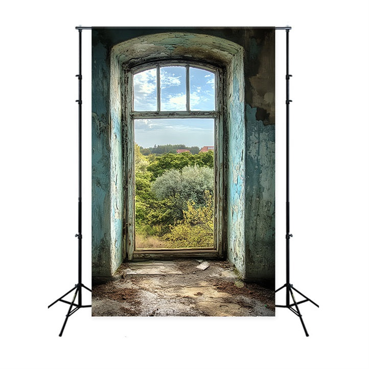Vintage Backdrop Peeling Blue Wall Window Backdrop UK CSH4-267