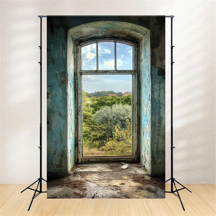 Vintage Backdrop Peeling Blue Wall Window Backdrop UK CSH4-267
