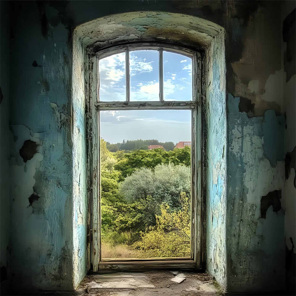 Vintage Backdrop Peeling Blue Wall Window Backdrop UK CSH4-267