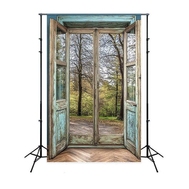 Vintage Photo Backdrop Distressed Wooden Door Forest Backdrop UK CSH4-268