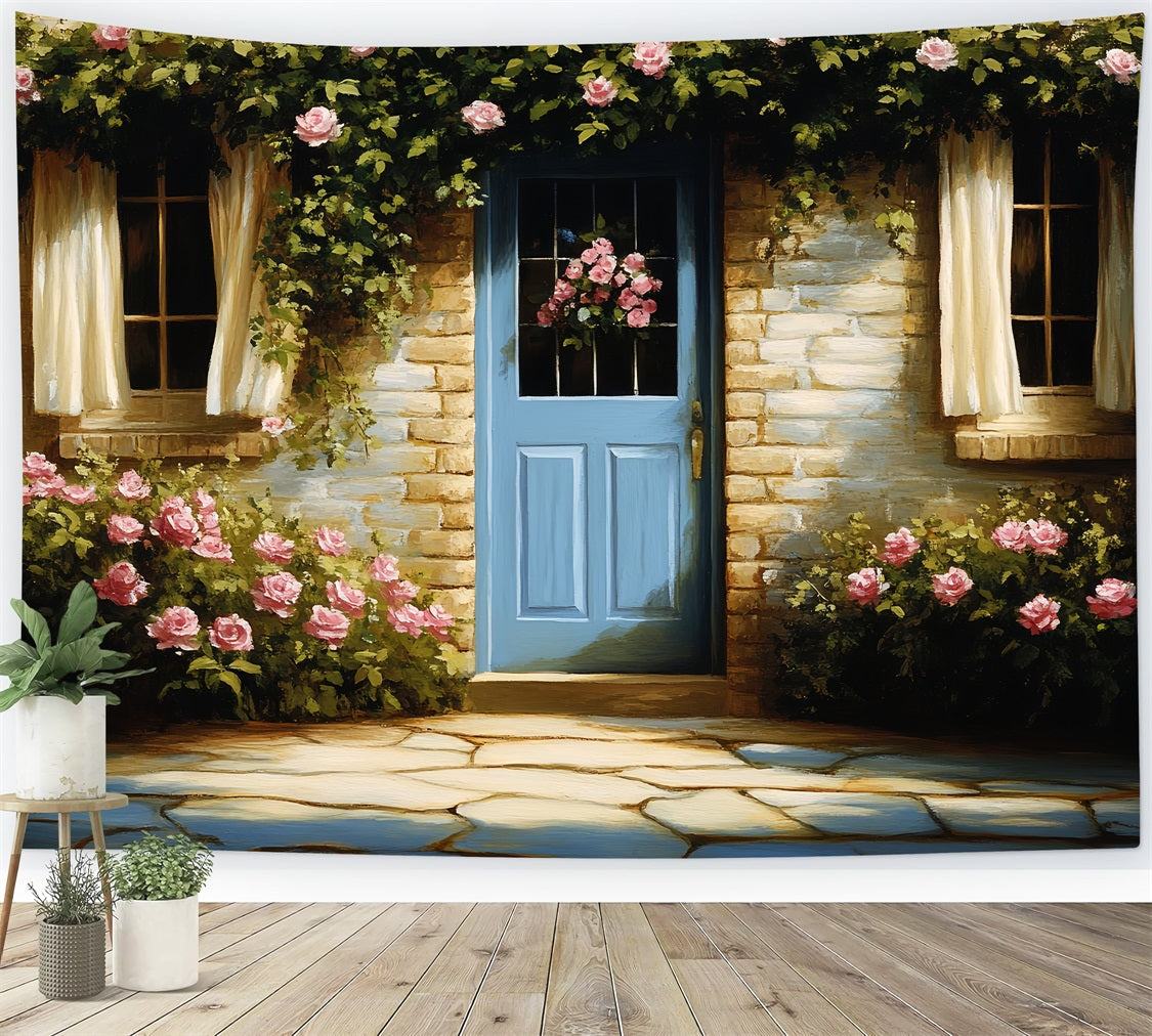 Vintage Photography Backdrops Brick Wall Climbing Roses Backdrop UK CSH4-270
