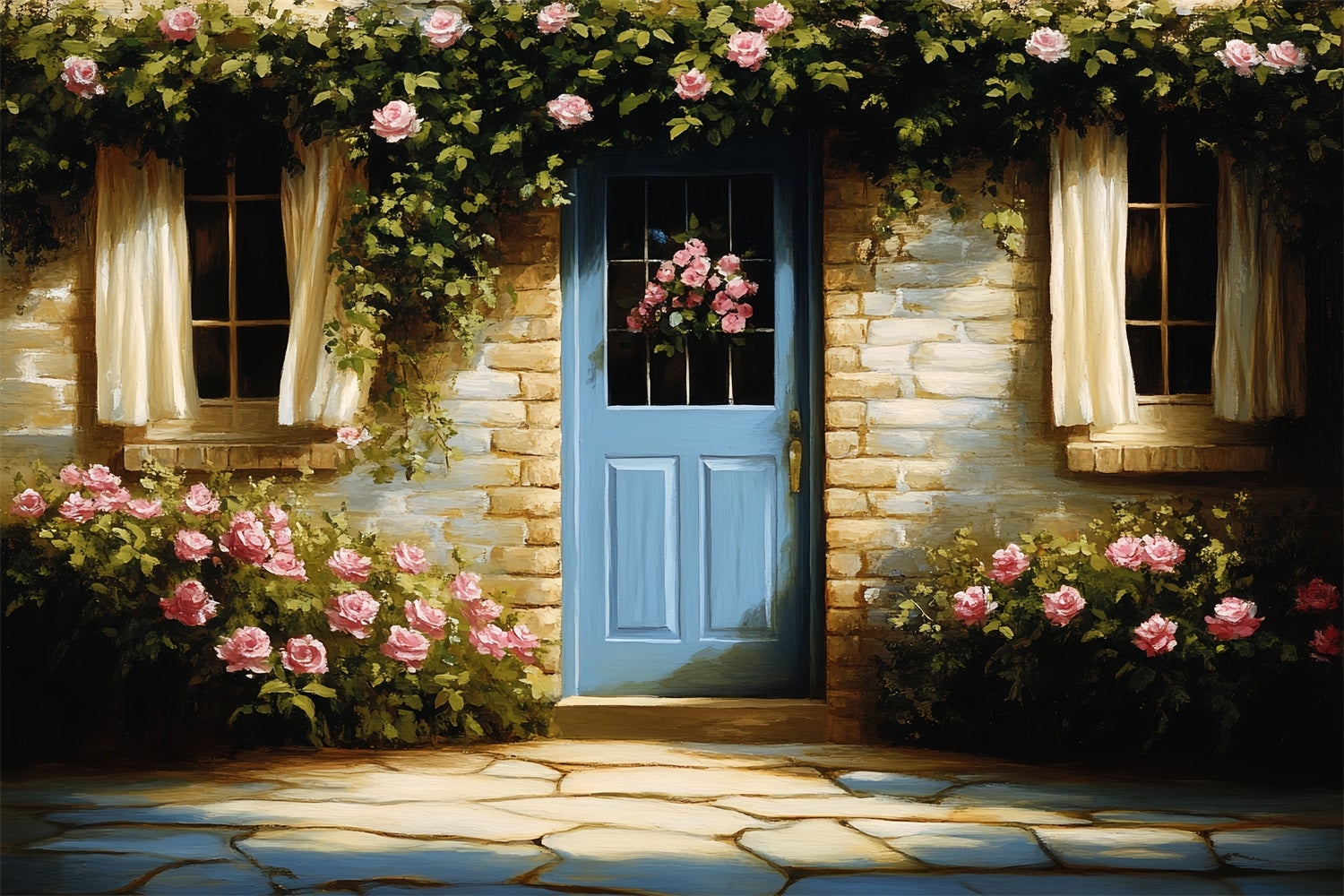 Vintage Photography Backdrops Brick Wall Climbing Roses Backdrop UK CSH4-270