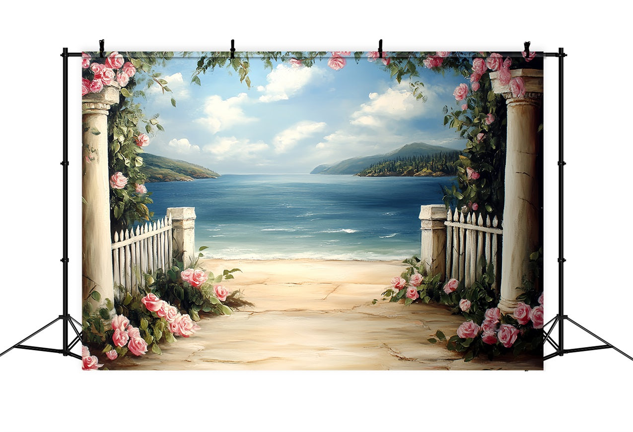 Vintage Backdrops For Photography Seaside Garden Columns Backdrop UK CSH4-271