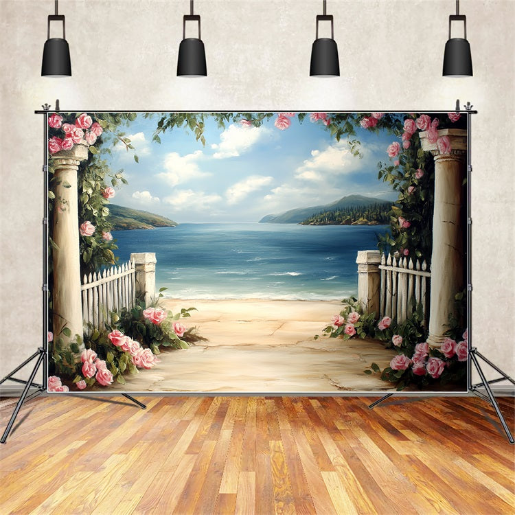 Vintage Backdrops For Photography Seaside Garden Columns Backdrop UK CSH4-271