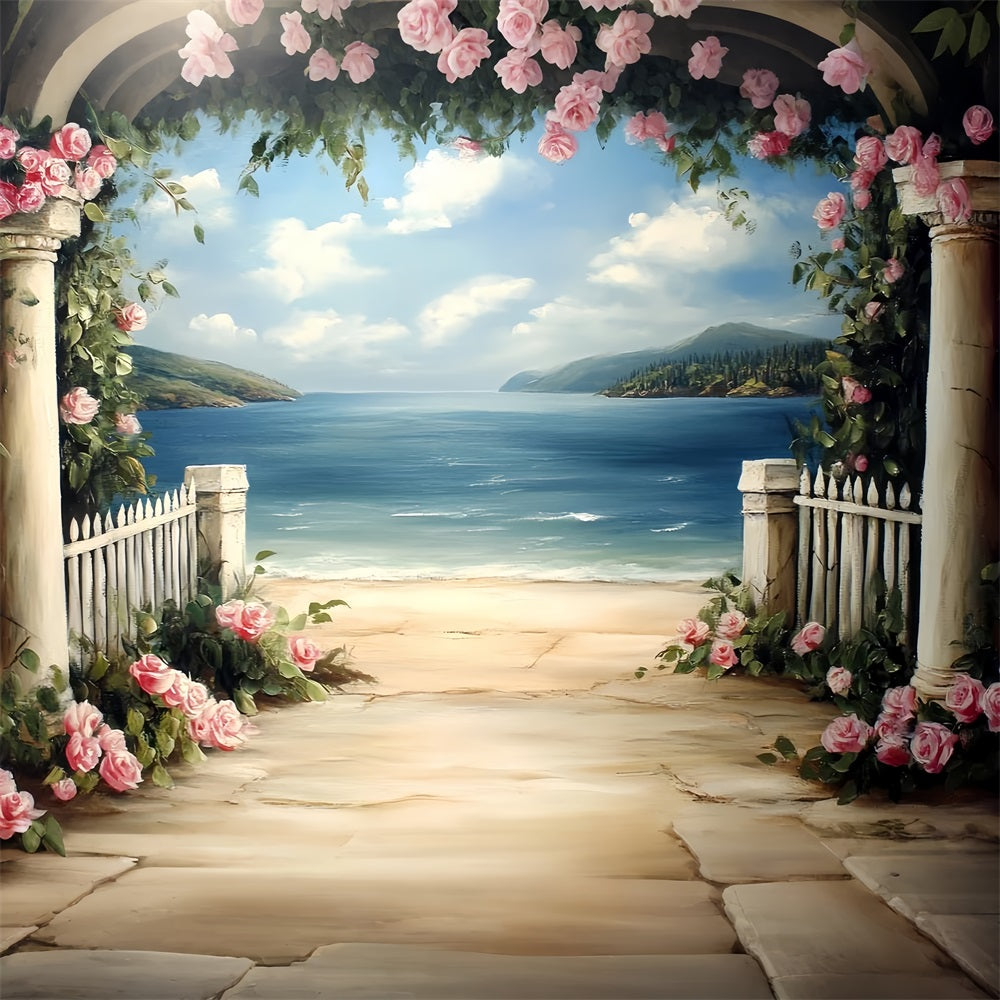 Vintage Backdrops For Photography Seaside Garden Columns Backdrop UK CSH4-271