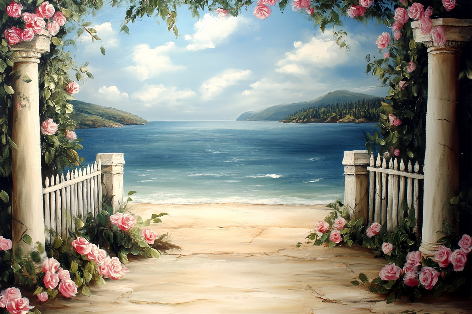 Vintage Backdrops For Photography Seaside Garden Columns Backdrop UK CSH4-271