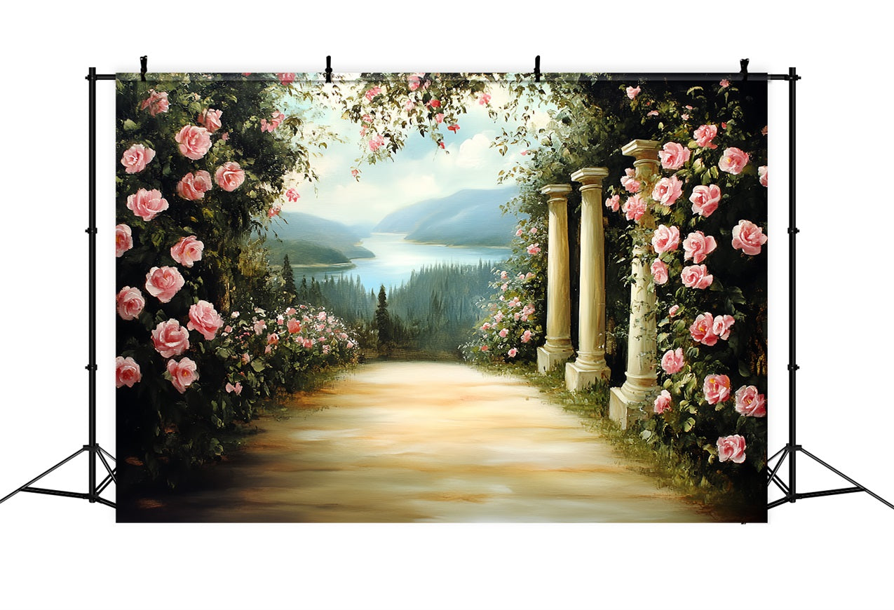 Vintage Backdrop For Photoshoot Stone Columns Blooming Backdrop UK CSH4-272