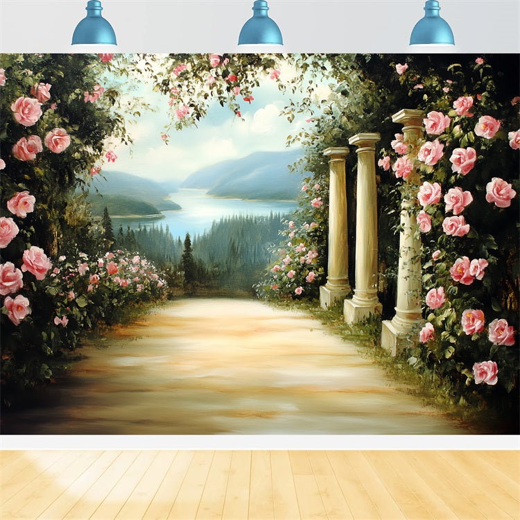Vintage Backdrop For Photoshoot Stone Columns Blooming Backdrop UK CSH4-272