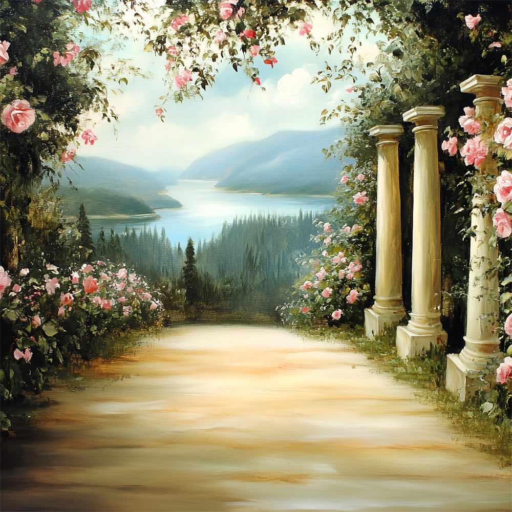 Vintage Backdrop For Photoshoot Stone Columns Blooming Backdrop UK CSH4-272