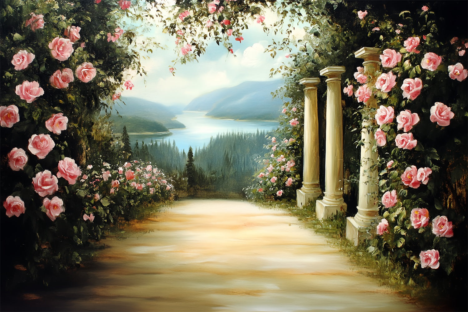 Vintage Backdrop For Photoshoot Stone Columns Blooming Backdrop UK CSH4-272