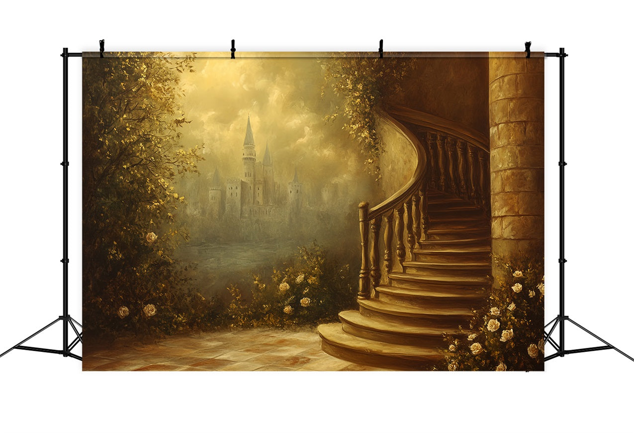 Victorian Photo Backdrop Spiral Staircase Castle Vintage Backdrop UK CSH4-273