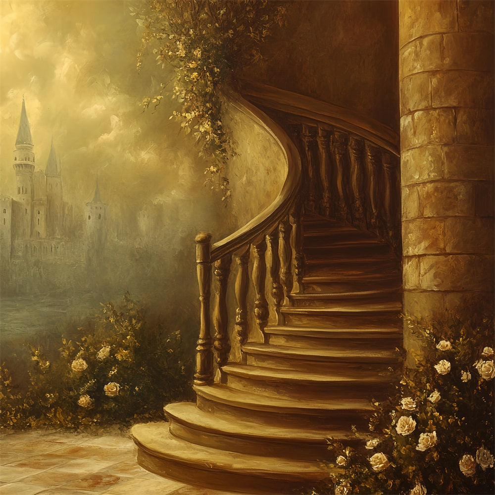 Victorian Photo Backdrop Spiral Staircase Castle Vintage Backdrop UK CSH4-273