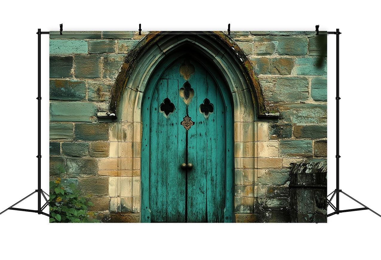 Victorian Backdrop Teal Wooden Door Vintage Backdrop UK CSH4-275