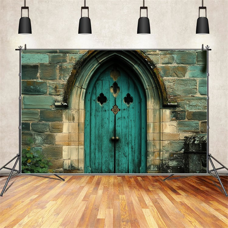 Victorian Backdrop Teal Wooden Door Vintage Backdrop UK CSH4-275