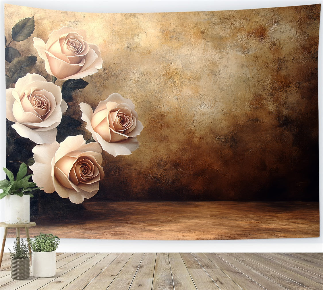 Vintage Photography Backdrops Golden Wall Roses Backdrop UK CSH4-280