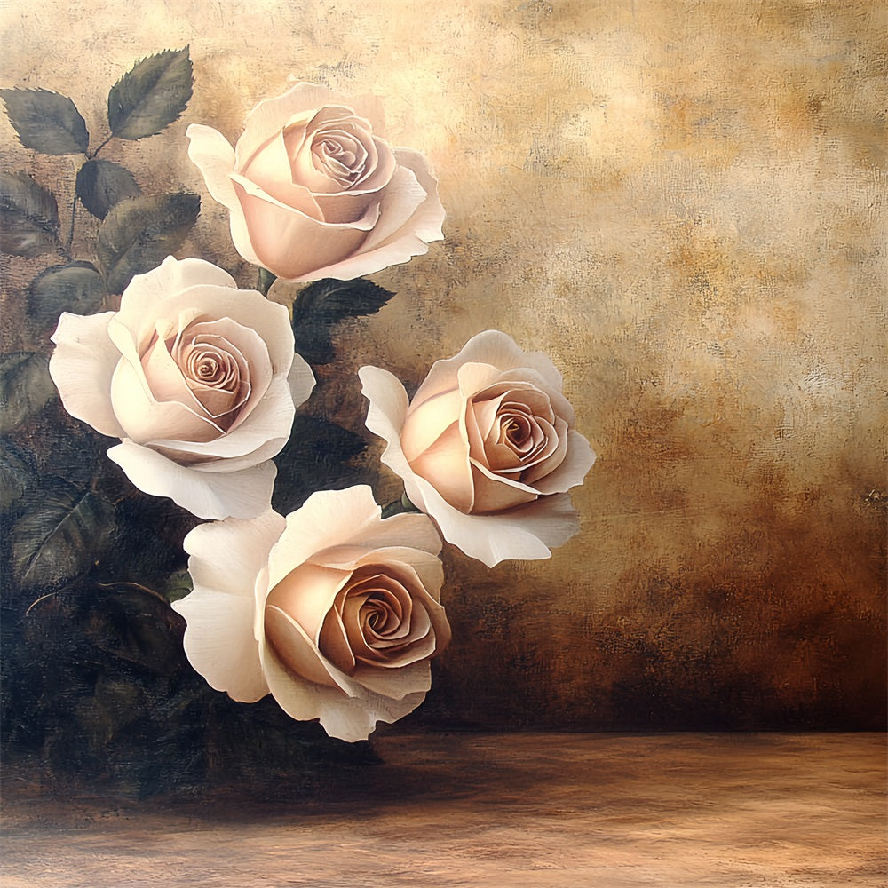 Vintage Photography Backdrops Golden Wall Roses Backdrop UK CSH4-280