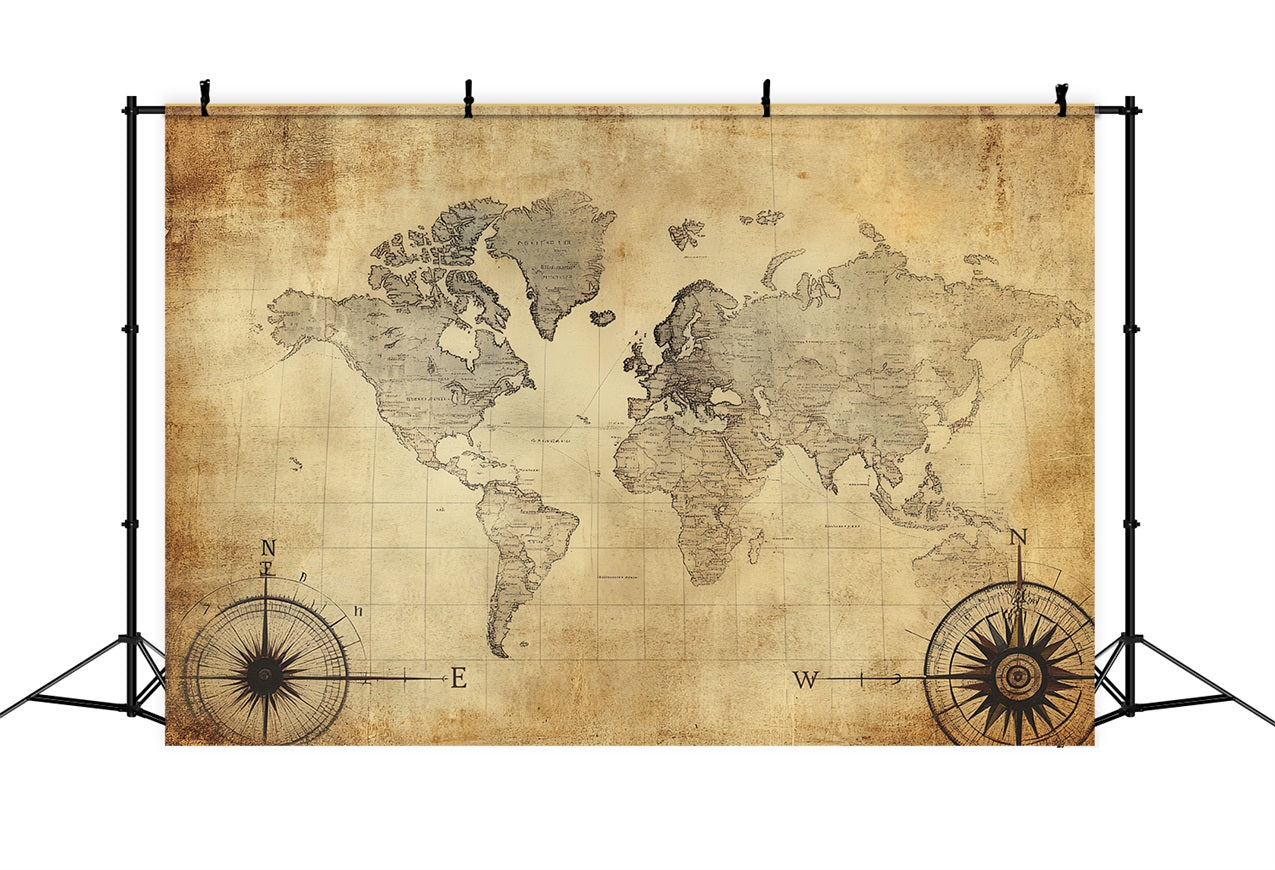 Vintage Map Backdrop Antique Cartography Compass Backdrop UK CSH4-281