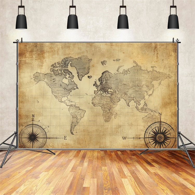 Vintage Map Backdrop Antique Cartography Compass Backdrop UK CSH4-281