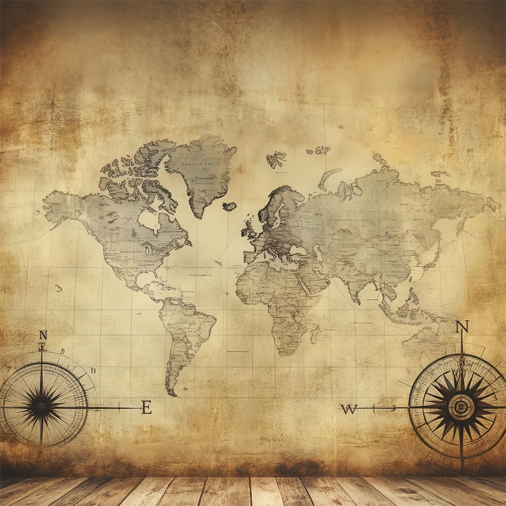 Vintage Map Backdrop Antique Cartography Compass Backdrop UK CSH4-281