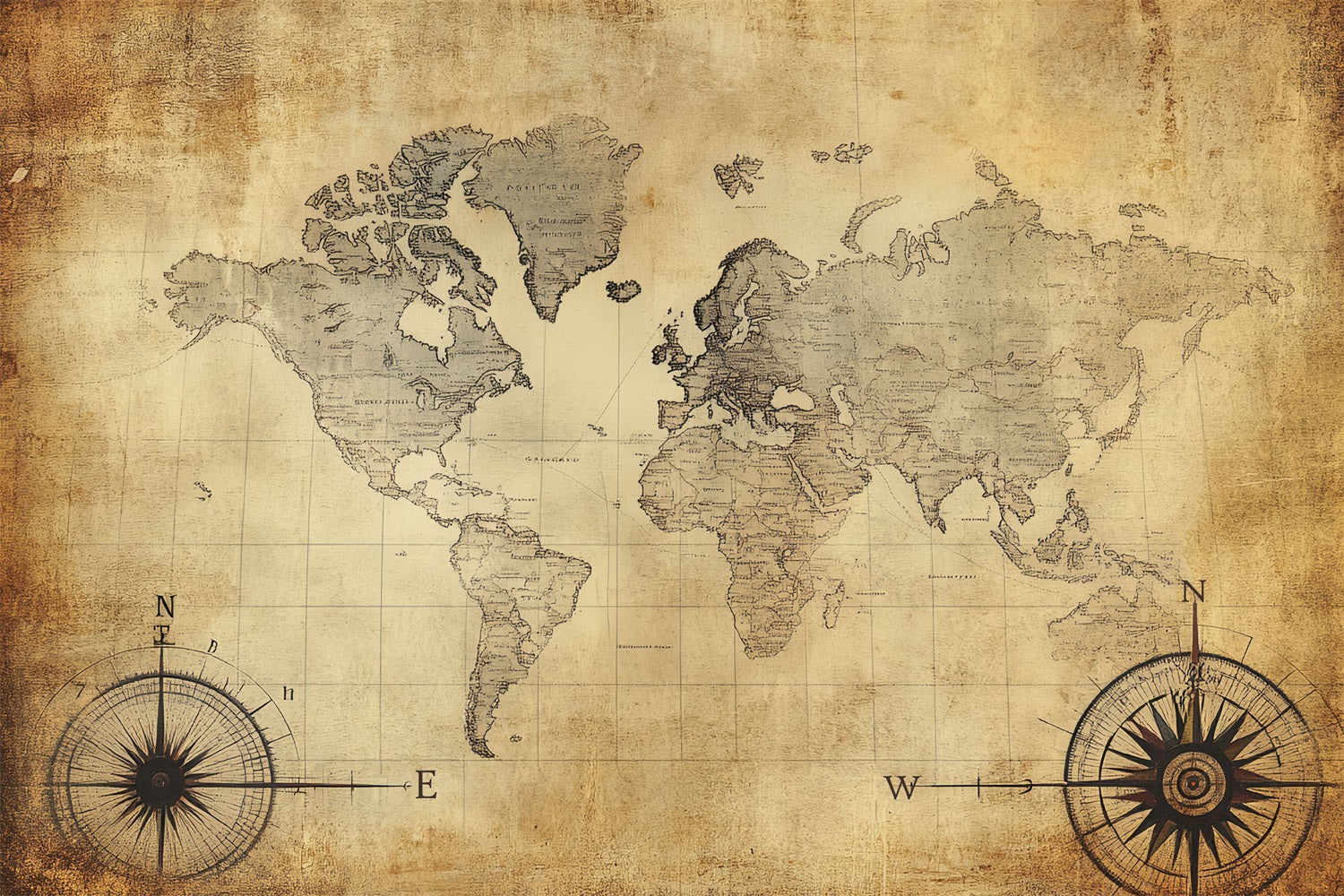 Vintage Map Backdrop Antique Cartography Compass Backdrop UK CSH4-281
