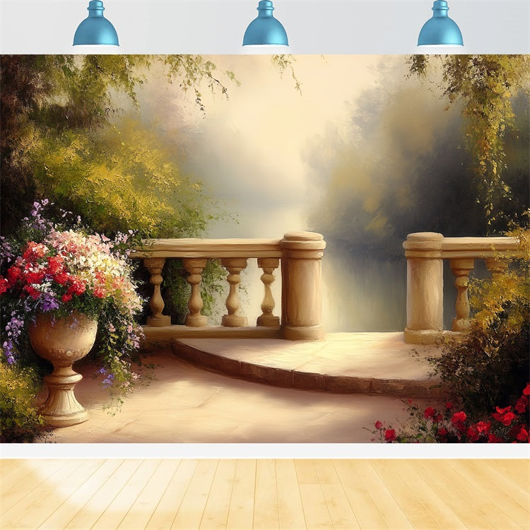Vintage Backdrop Photography Garden Terrace Floral Backdrop UK CSH4-286