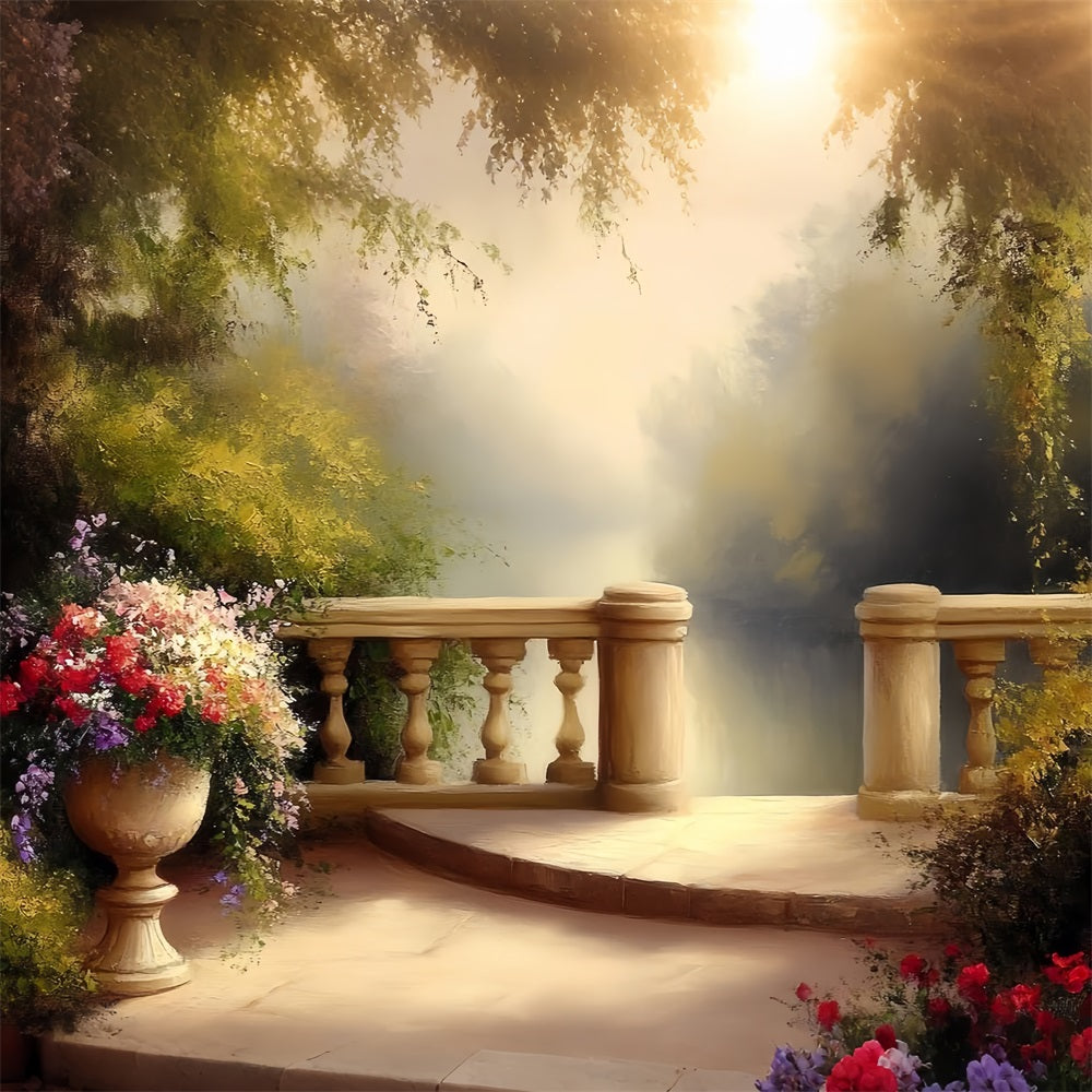 Vintage Backdrop Photography Garden Terrace Floral Backdrop UK CSH4-286