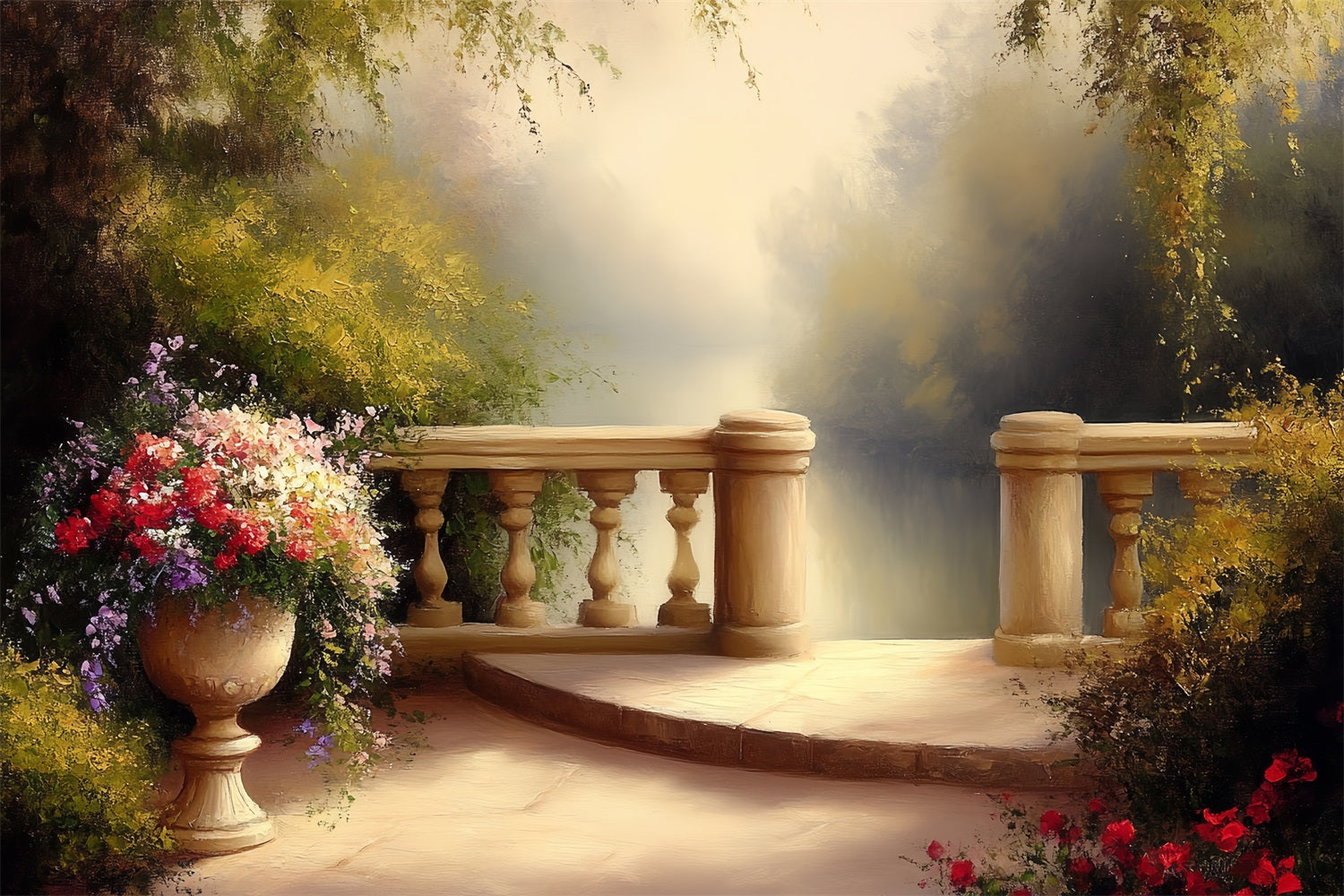 Vintage Backdrop Photography Garden Terrace Floral Backdrop UK CSH4-286