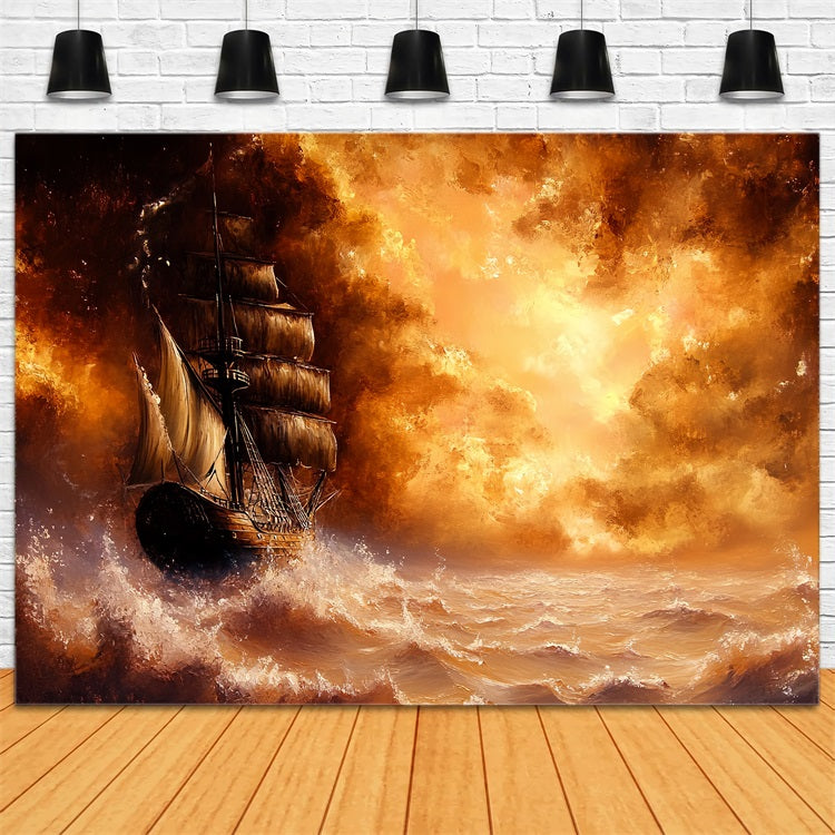 Vintage Backdrop Photography Stormy Sea Sailing Ship Backdrop UK CSH4-291