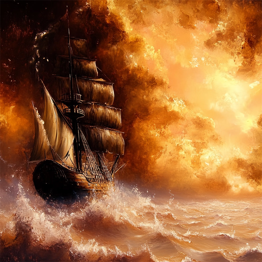 Vintage Backdrop Photography Stormy Sea Sailing Ship Backdrop UK CSH4-291