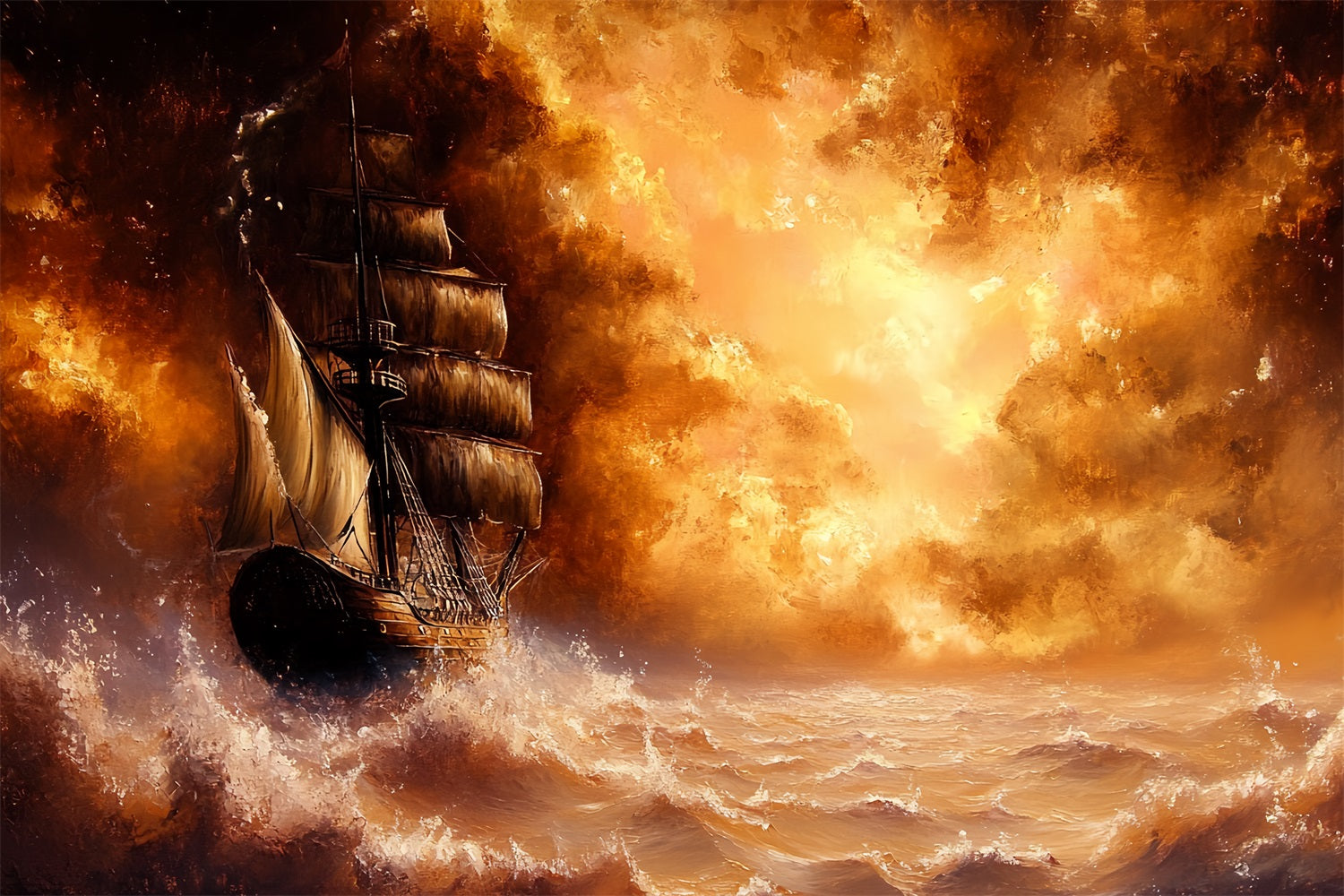 Vintage Backdrop Photography Stormy Sea Sailing Ship Backdrop UK CSH4-291