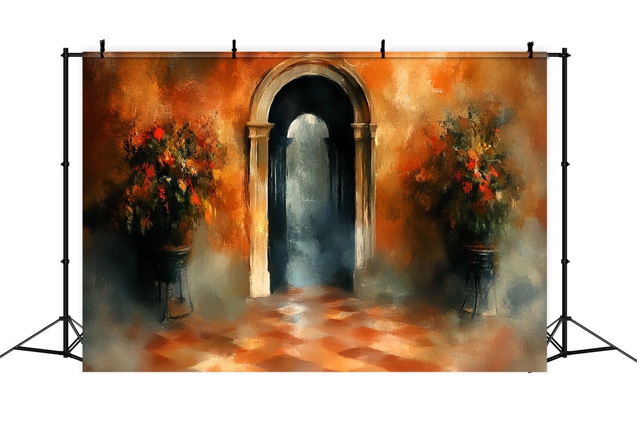 Vintage Photography Backdrop Archway Floral Pots Backdrop UK CSH4-292