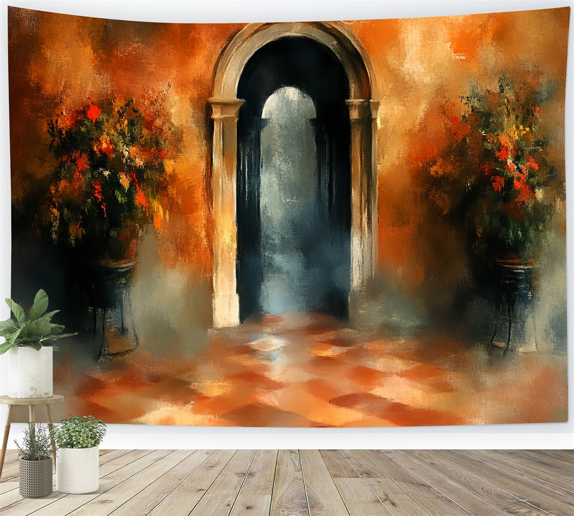 Vintage Photography Backdrop Archway Floral Pots Backdrop UK CSH4-292