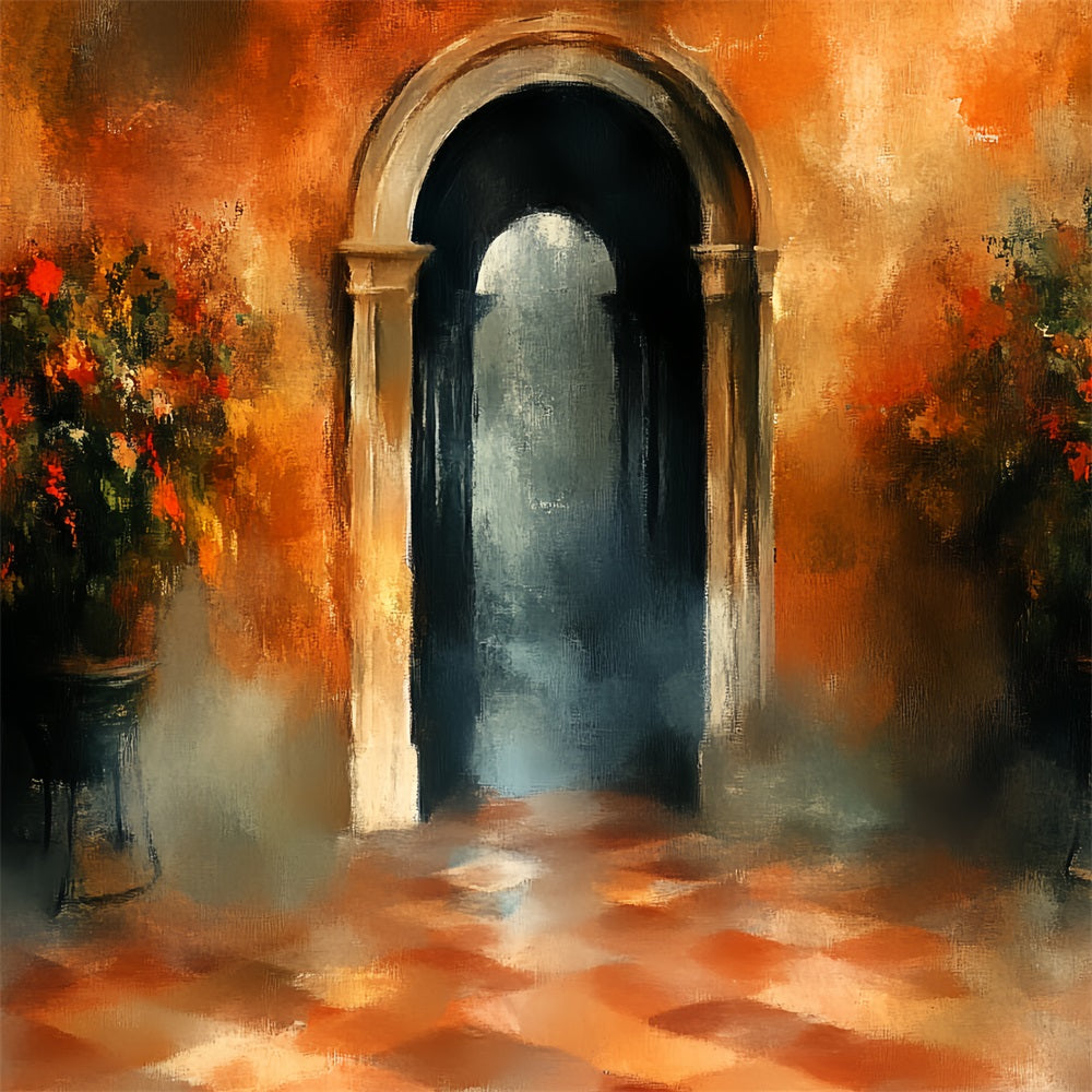 Vintage Photography Backdrop Archway Floral Pots Backdrop UK CSH4-292