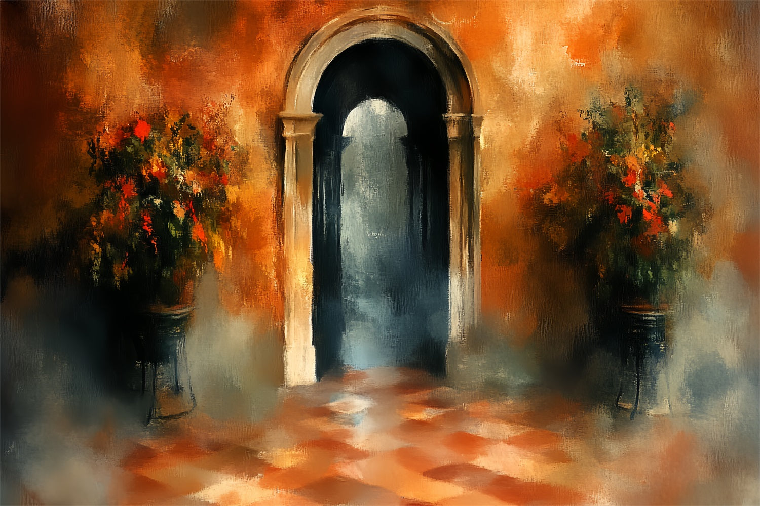 Vintage Photography Backdrop Archway Floral Pots Backdrop UK CSH4-292