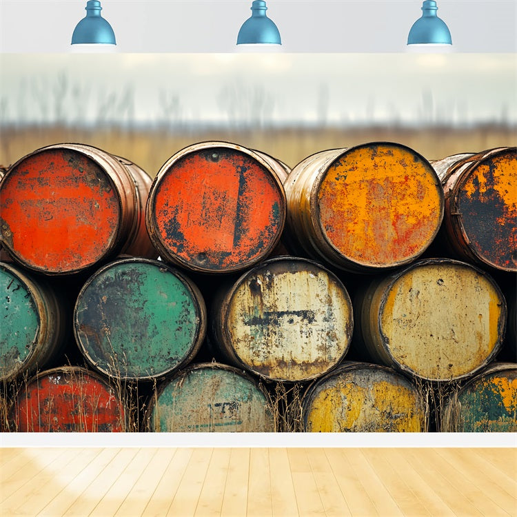 Vintage Photo Backdrops Industrial Barrel Pile Backdrop UK CSH4-302
